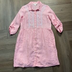 NWT Lilly Pulitzer Lagoon Linen Shaela Embroidered Button Shirt Dress Small Pink